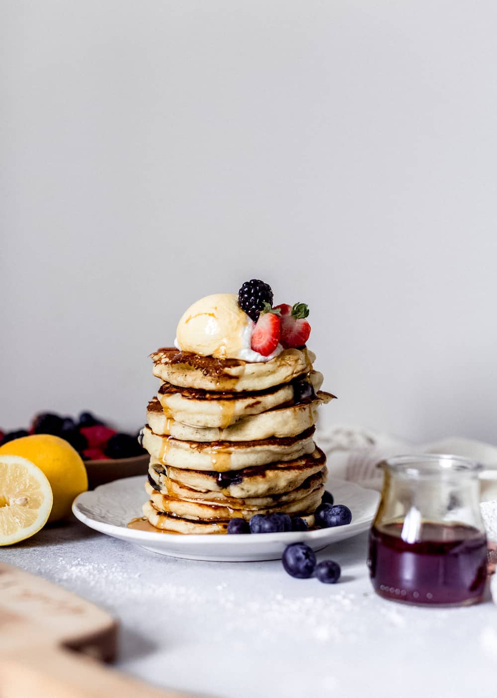 lemon blueberry and ricotta pancakes